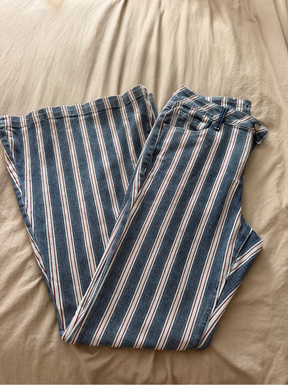 Grace in LA Blue Striped Chinos with Red & White Accents